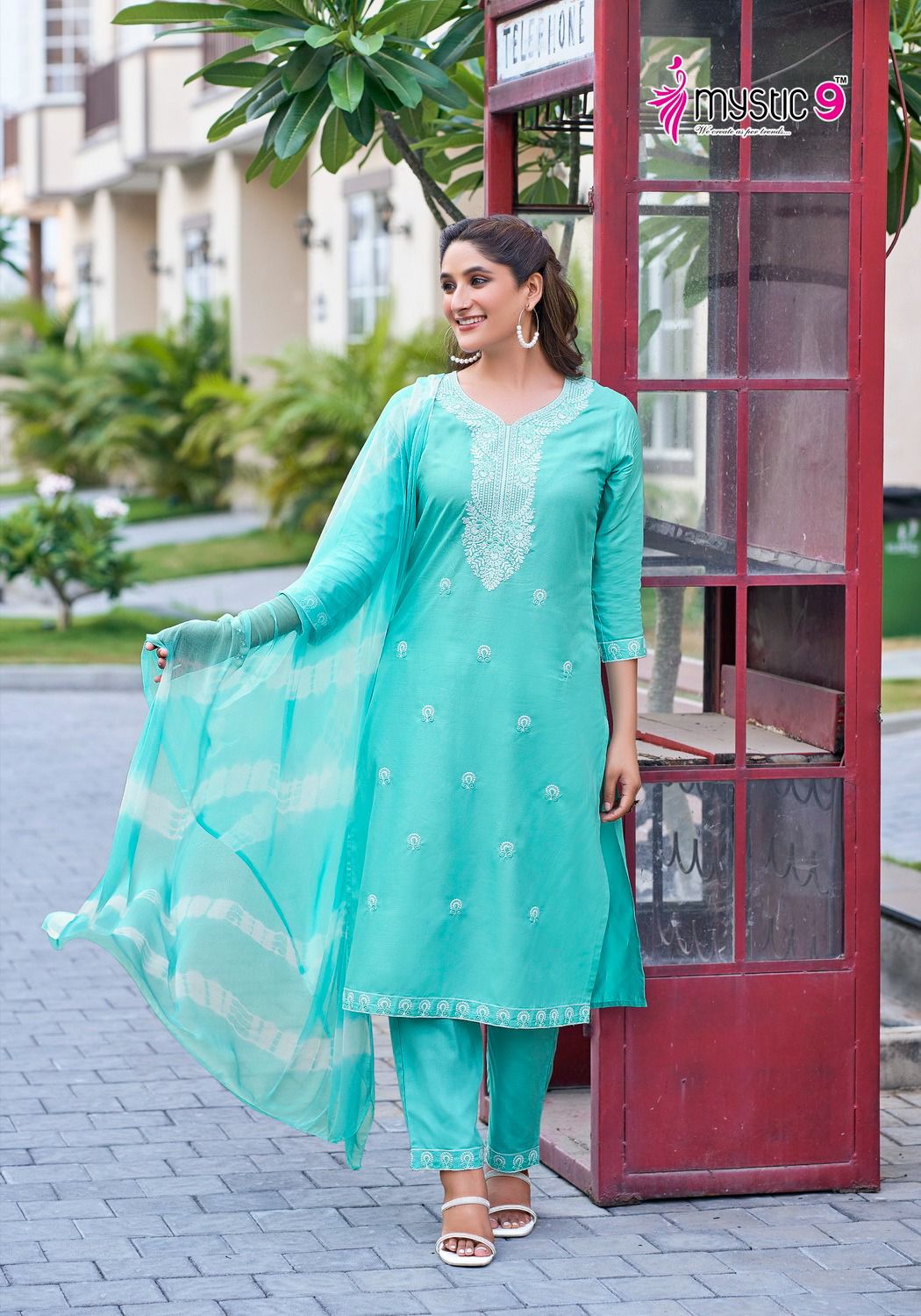 Karachi Vol 2 By Mystic 9 Rayon Embroidery Kurti With Bottom Dupatta Wholesalers In India
